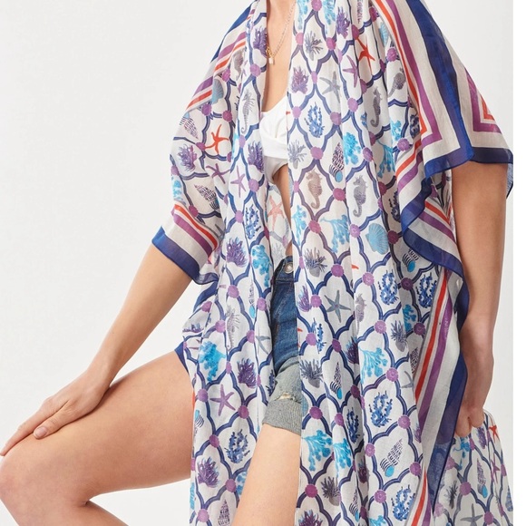Charlie Paige Other - Charlie Paige Cotton Shell Print Beach Swim Lightweight Coverup Kimono,One Size